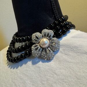 Elegant Black Beaded Choker Necklace with Floral Accent from Banana Republic